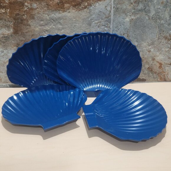 Pier 1 Scalloped Shell Shaped Blue Salad Plates Set of 5 - Picture 7 of 10